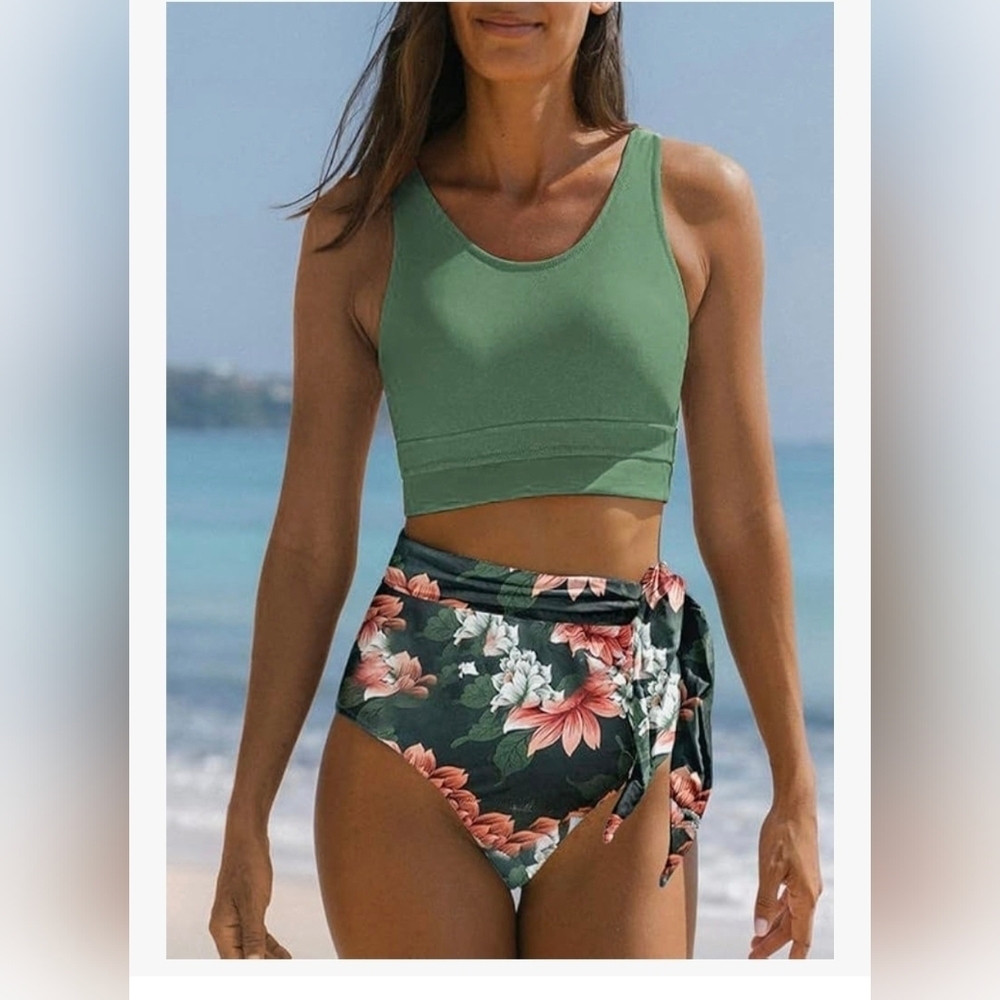 Racerback Top Tummy Control Tie Knot Bathing Suit #1066